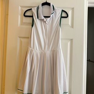 Sleeveless White Tennis Dress with Green Trim